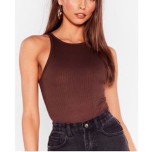 Nasty Gal brown Racerback High Leg Bodysuit size 4